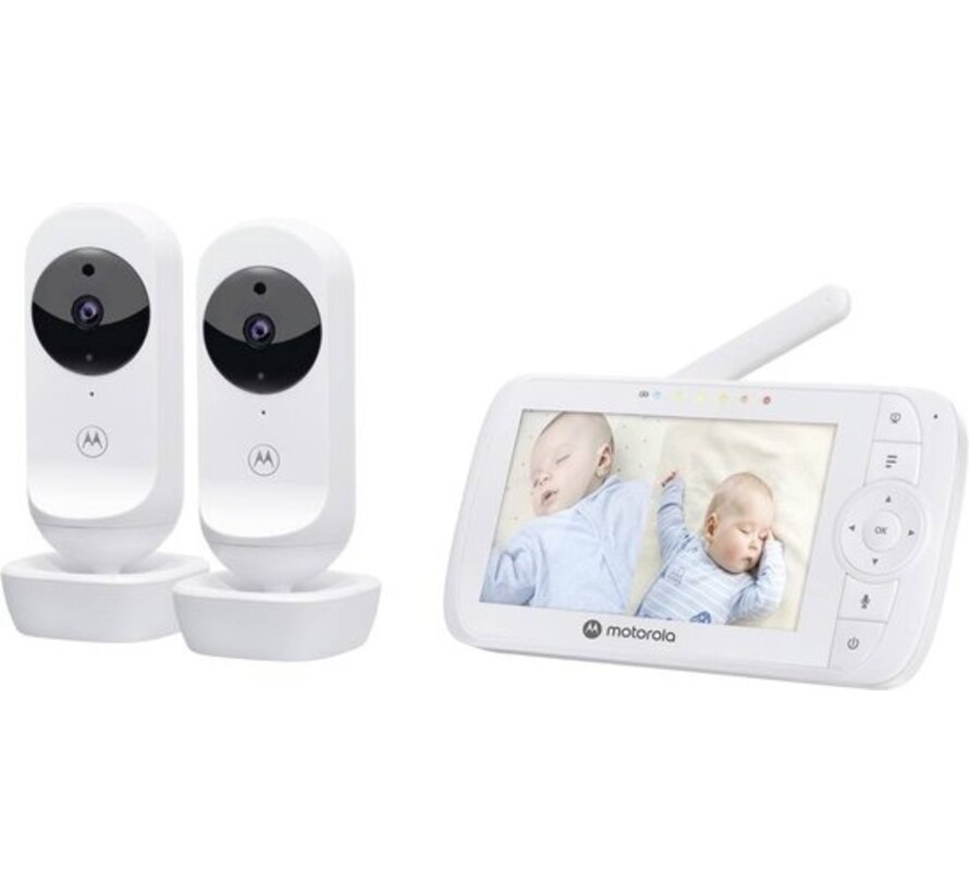 Motorola Nursery VM35-2 - Baby Monitor avec écran divisé de 5 pouces et 2 caméras - Vision nocturne - Microphone intégré