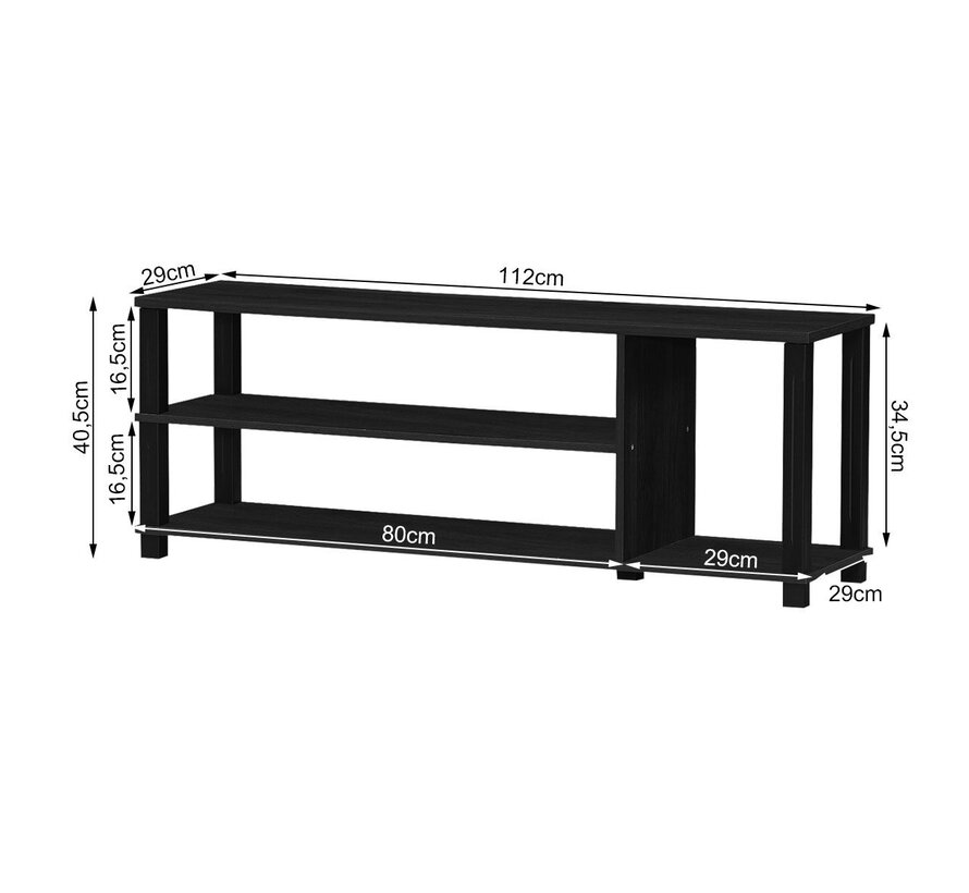 Coast TV Cabinet Modern - Modèle ouvert - 110 x 30 x 41 cm - Noir