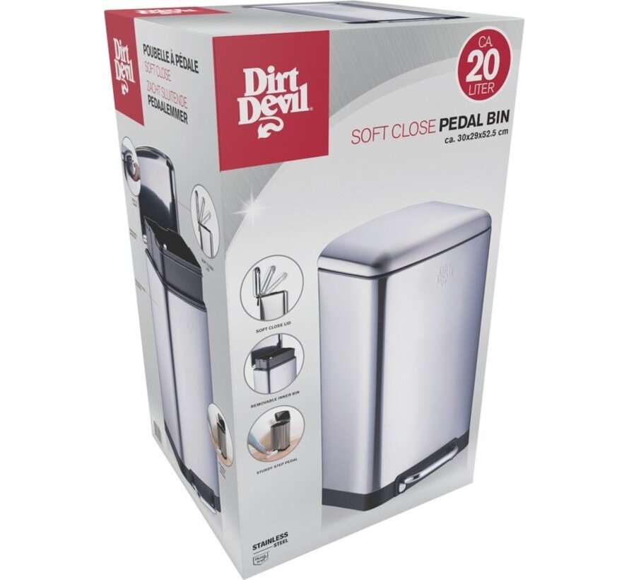 Dirt Devil Pedal bin 20 litres - Poubelle - acier inoxydable - Silver