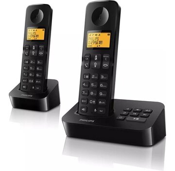 Philips Philips Cordless Phone D2652B/01 Dual - Téléphone résidentiel avec répondeur - Écran de 1,6 pouce - Répertoire - Reconnaissance des numéros - Numérotation rapide - Noir