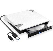 URGOODS Lecteur DVD externe pour ordinateur portable Blanc - Graveur DVD externe - Windows et Mac - USB 3.0 et C