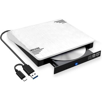 URGOODS Lecteur DVD externe pour ordinateur portable Blanc - Graveur DVD externe - Windows et Mac - USB 3.0 et C
