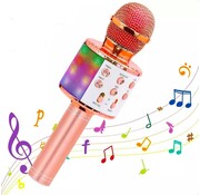 URGOODS Microphone Karaoké Bluetooth - Karaoké avec lumière LED - Rose Gold