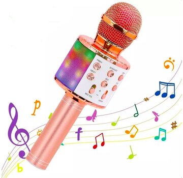 URGOODS Microphone Karaoké Bluetooth - Karaoké avec lumière LED - Rose Gold