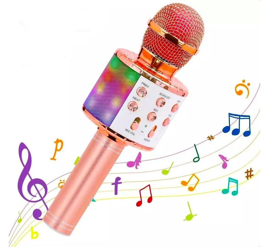 Microphone Karaoké Bluetooth - Karaoké avec lumière LED - Rose Gold
