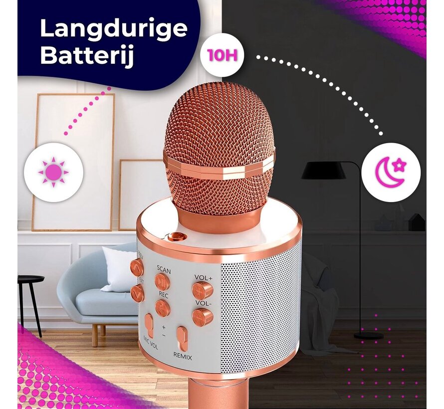 Microphone Karaoké Bluetooth - Karaoké avec lumière LED - Rose Gold