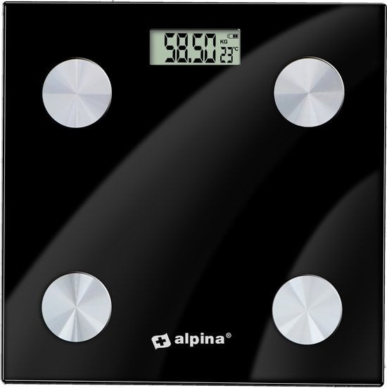 Balance intelligente Alpina - avec analyse corporelle : pourcentage de graisse et IMC - Bluetooth - avec application - Noir