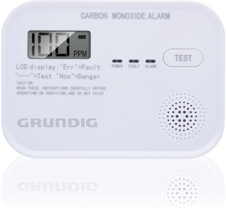 Détecteur de CO Grundig - Détecteur de monoxyde de carbone très sensible - Écran LCD - Capteur 10 ans - Blanc