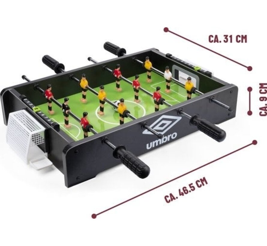Umbro Table Soccer - Modèle de table - avec 12 joueurs - 2 mini ballons de football inclus - Jeu de football de table - Noir