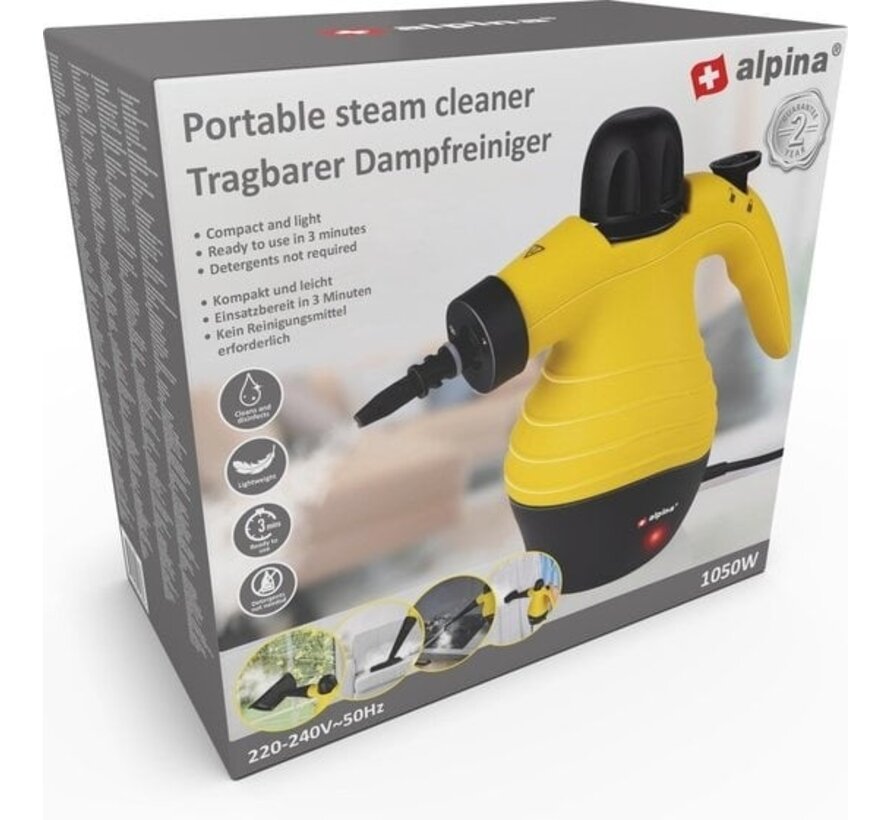 alpina Steam Cleaner - Nettoyeur vapeur portatif - compact et portable - tue les bactéries - avec 10 accessoires - 1050 Watts