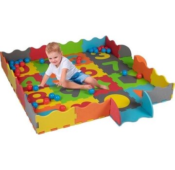 Let's Play Let's Play Play Set - 3 en 1 : Tapis de jeu, puzzle et bac à balles - Caoutchouc mousse - 40 balles