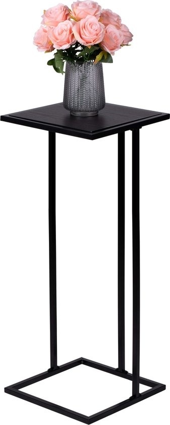 Arti Casa Table d'appoint - Métal et MDF - 75 x 33 x 33 CM - Table de chevet - Table à plantes - Table à ordinateur portable - Look industriel - Noir
