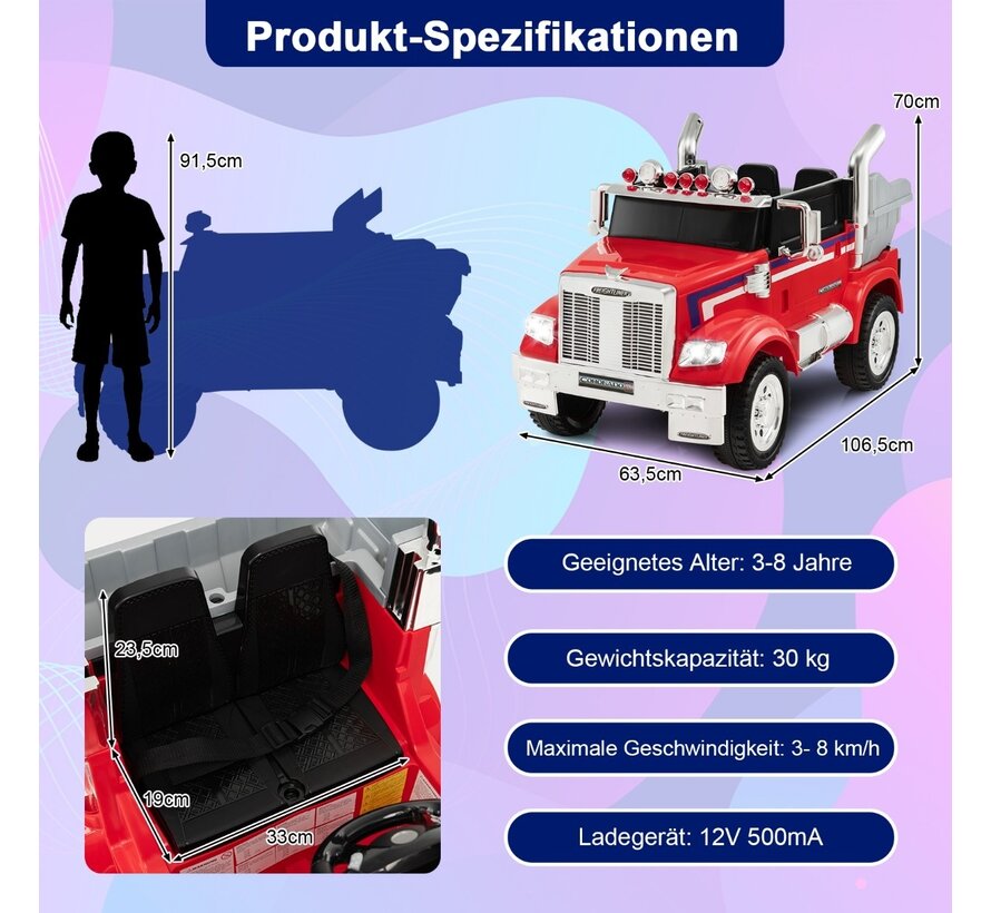 Coast Tracteur électrique pour enfants Optimus Prime Mulden benne basculante pour enfants 106,5 x 63,5 x 70 cm rouge