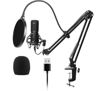URGOODS Microphone à condensateur avec bras - Gaming - Cardioïde - Microphone pour PC - USB - Avec support - Plop Cap - Filtre de bruit - Laptop - Streaming