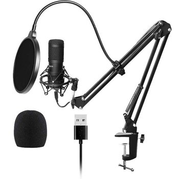 URGOODS Microphone à condensateur avec bras - Gaming - Cardioïde - Microphone pour PC - USB - Avec support - Plop Cap - Filtre de bruit - Laptop - Streaming