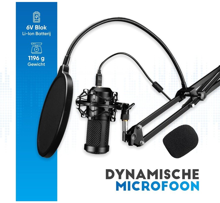 Microphone à condensateur avec bras - Gaming - Cardioïde - Microphone pour PC - USB - Avec support - Plop Cap - Filtre de bruit - Laptop - Streaming