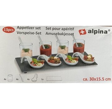 Alpina Ensemble d'amusements Alpina - 13 pièces - 4 personnes - ardoise/verre/céramique