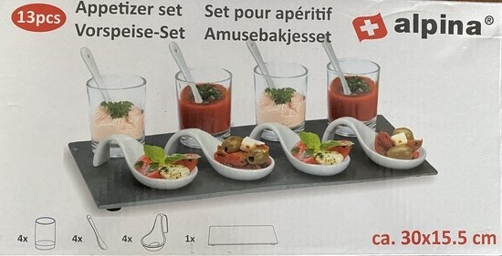 Ensemble d'amusements Alpina - 13 pièces - 4 personnes - ardoise/verre/céramique