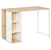 HOMdotCOM HOMCOM bureau bibliothèque table d'ordinateur bureau avec étagères grand rangement aggloméré métal chêne + blanc 115 x 55 x 75 cm