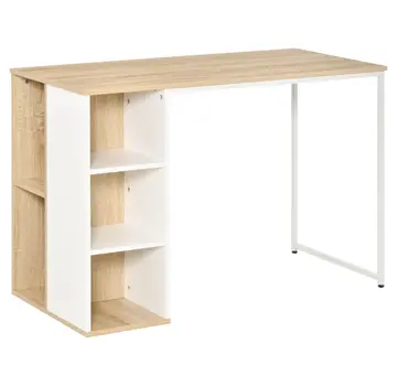 HOMdotCOM HOMCOM bureau bibliothèque table d'ordinateur bureau avec étagères grand rangement aggloméré métal chêne + blanc 115 x 55 x 75 cm