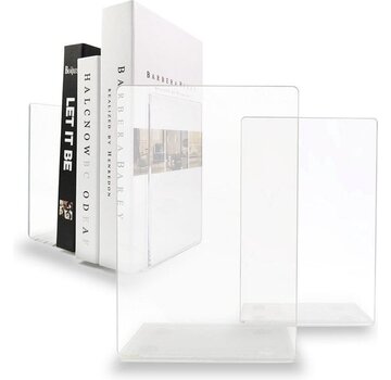 Holdy Serre-livres transparent en plexiglas - Lot de 2 - Support de livre - Porte-livres - Porte-livres