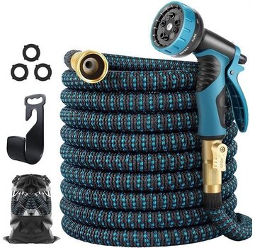 Strex Strex Flexible Garden Hose 15M with Sprinkler Head - Extendable - Including Couplings, Suspension Hook & Storage Bag