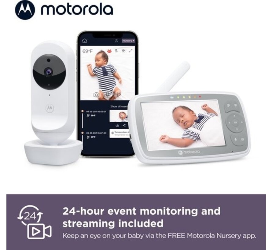Motorola VM44 Connect Baby Monitor - Wi-Fi - avec caméra et application - streaming vidéo HD - vision nocturne - nombreuses fonctionnalités