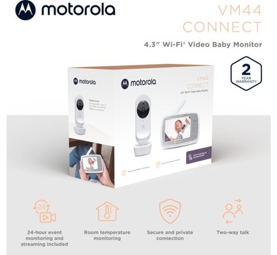 Motorola VM44 Connect Baby Monitor - Wi-Fi - avec caméra et application - streaming vidéo HD - vision nocturne - nombreuses fonctionnalités