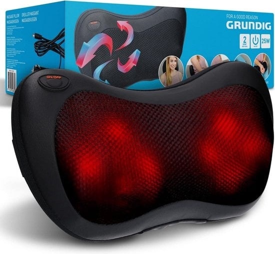 Coussin de massage Grundig - 4 têtes de massage - Chauffage infrarouge - 2 prises - Noir