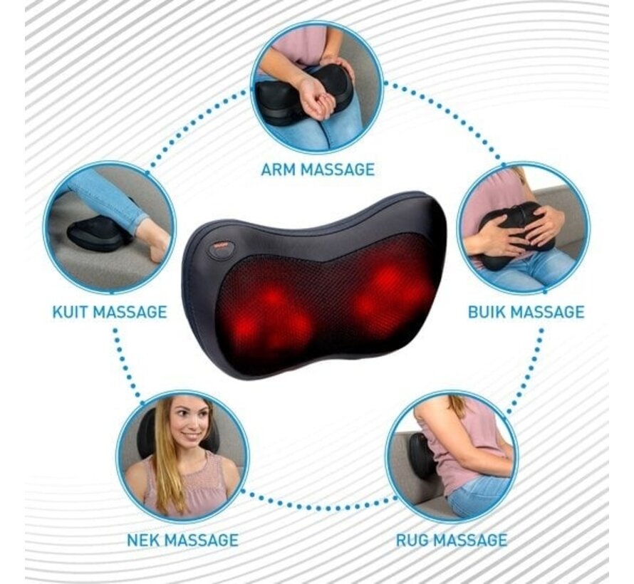 Coussin de massage Grundig - 4 têtes de massage - Chauffage infrarouge - 2 prises - Noir