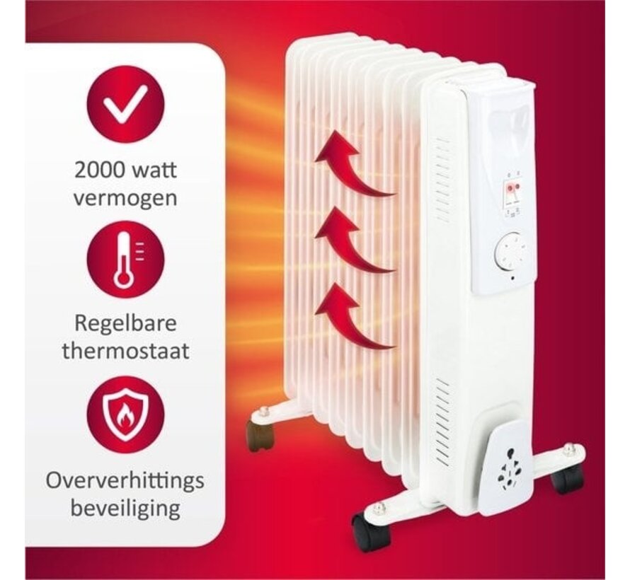 Radiateur électrique à huile Alpina - Thermostat - 4 roues - Protection contre la surchauffe - 9 pales
