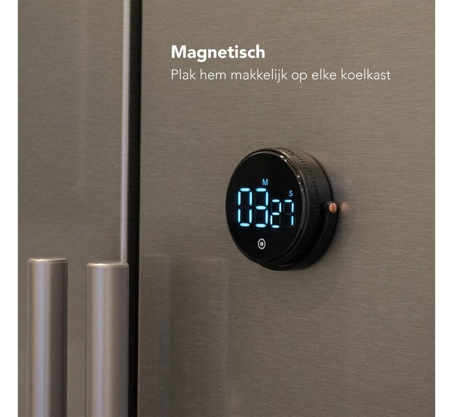 Nimma® Cook timer - Horloge de cuisine numérique - magnétique - avec minuterie et chronomètre - cadran - LED - noir