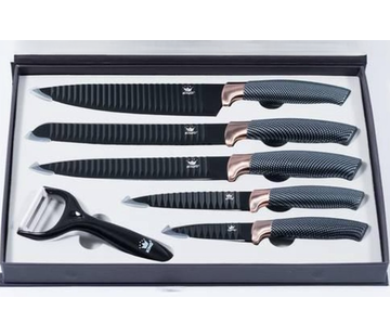 King Set de couteaux avec éplucheur fin carbon look noir/roségold 6 pièces