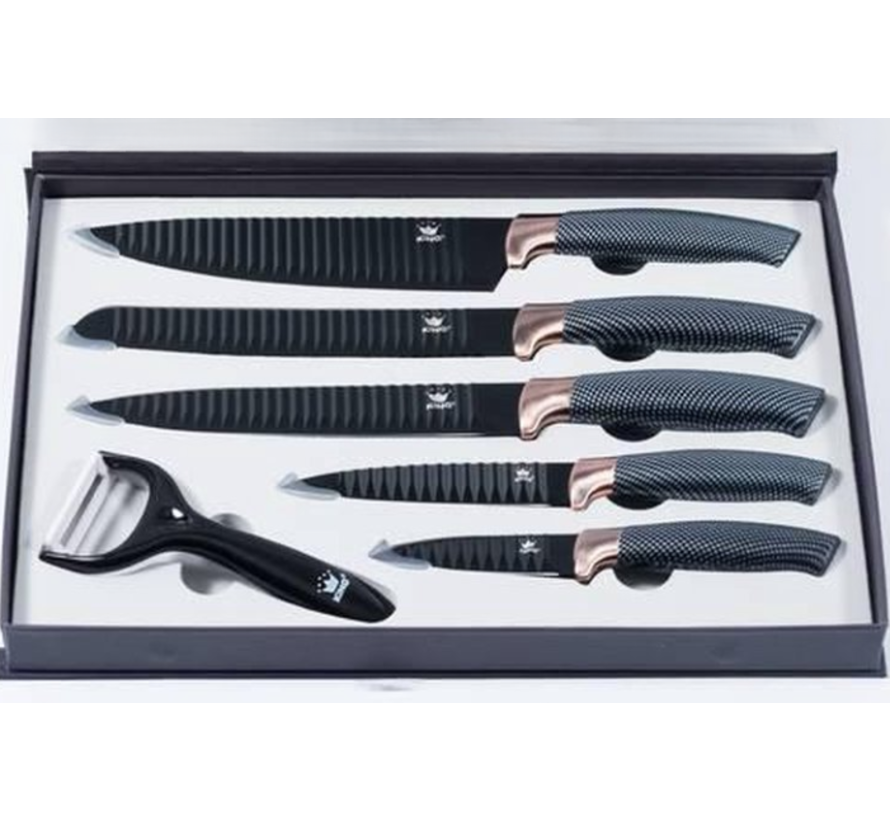 Set de couteaux avec éplucheur fin carbon look noir/roségold 6 pièces