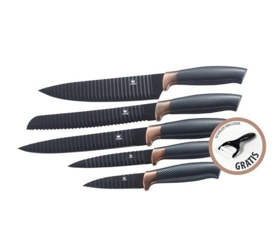 Set de couteaux avec éplucheur fin carbon look noir/roségold 6 pièces