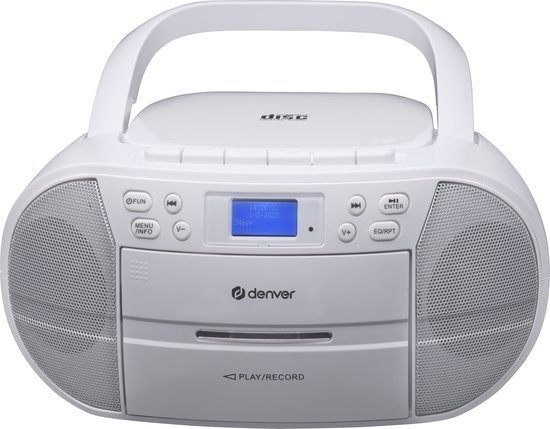 Denver TDC-280 - Boombox - DAB - FM - Radio - Lecteur CD - Cassette - Entrée AUX - Horloge - Réveil - Blanc