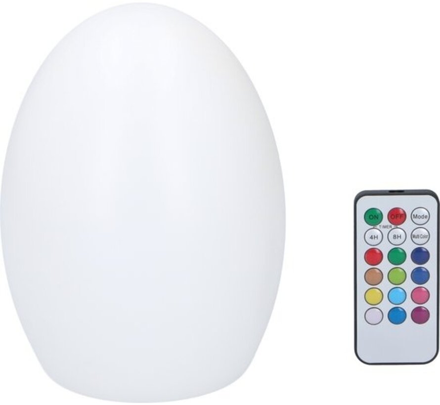 Grundig LED lampe de table en forme d'œuf - lampe RGB - lampe de table alimentée par piles - avec télécommande - différentes couleurs et modes d'éclairage - fonction minuterie 4 à 8 heures - plastique - blanc