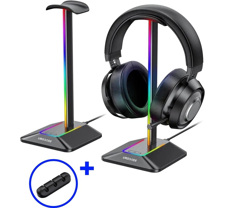 Support pour casque d'écoute - Support pour casque d'écoute - Avec lumière LED et range-câbles