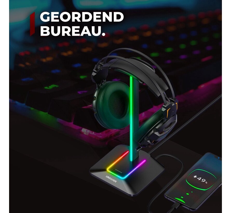 Support pour casque d'écoute - Support pour casque d'écoute - Avec lumière LED et range-câbles