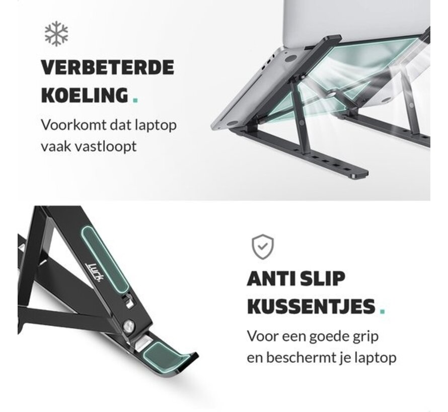 LURK® Laptop Stand - Support pour ordinateur portable en aluminium - Réglable et pliable - Ergonomique - 6 angles de réglage