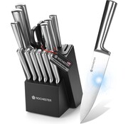 Rochester Ensemble de 14 couteaux avec bloc et aiguiseur de couteaux - Rochester - Acier inoxydable - Revêtement résistant aux rayures