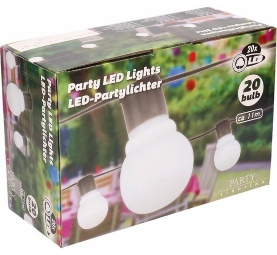 Party Lightning Lumières de fête - lumières de jardin - Sphères 4,5cm de diamètre - Blanc - 20 LED - 11 mètres