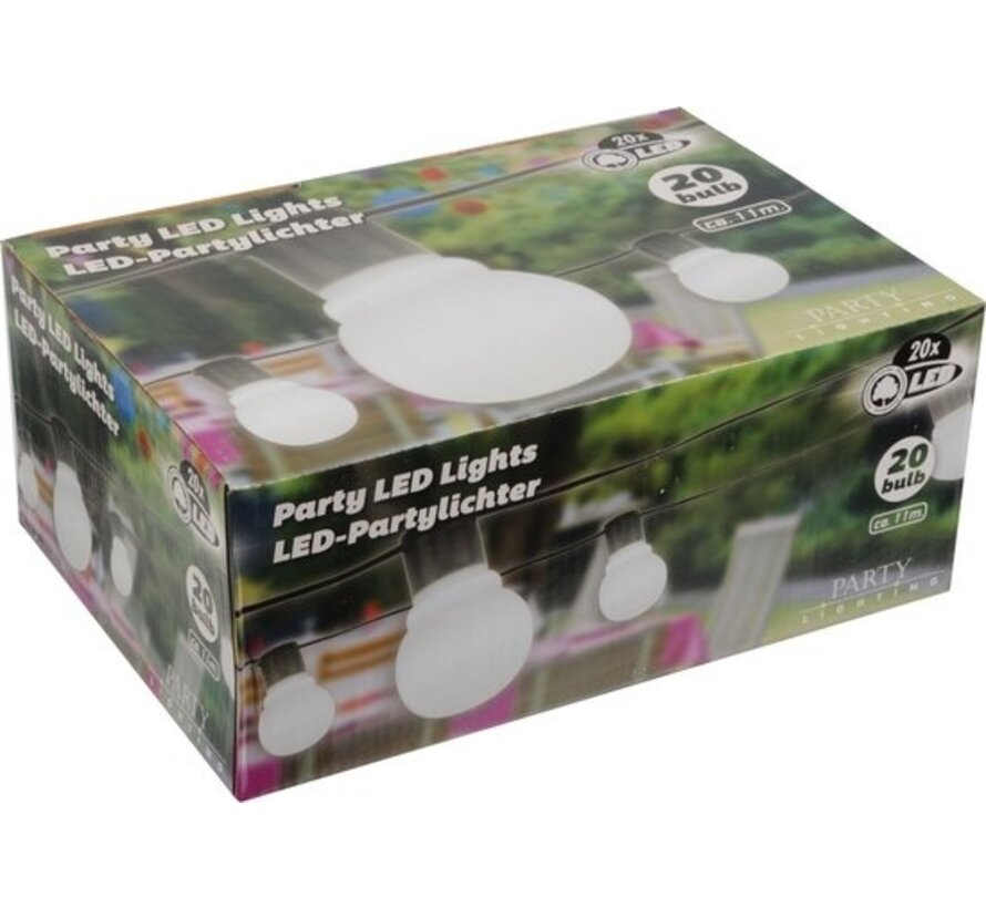 Party Lightning Lumières de fête - lumières de jardin - Sphères 4,5cm de diamètre - Blanc - 20 LED - 11 mètres