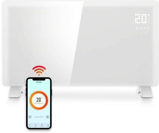 Chauffage électrique Gologi - Convecteur avec thermostat - Fonctionne par App et commandes tactiles - Jusqu'à 25m2 - 2000W Heater - Blanc