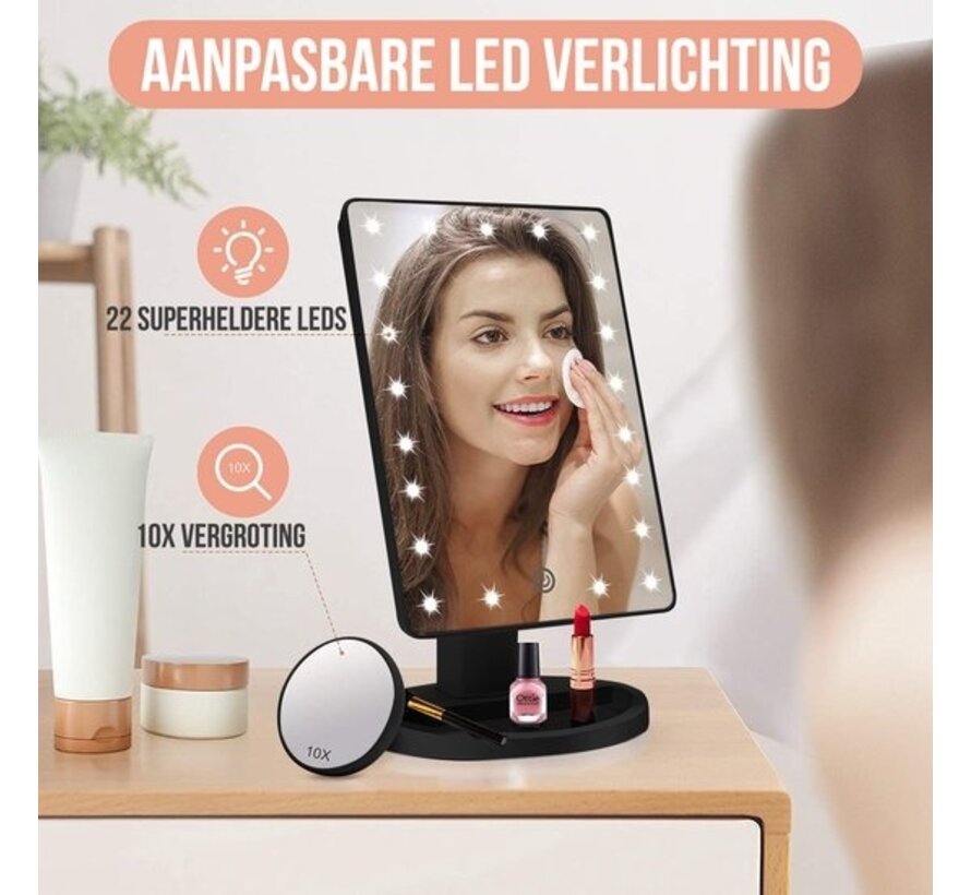 Miroir de maquillage Strex avec éclairage LED - 3 modes d'éclairage - grossissement 1/10x - réglable à 360