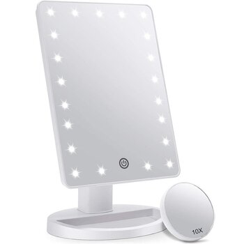 Strex Miroir de maquillage Strex avec éclairage LED - blanc - 3 modes d'éclairage - grossissement 1/10x - réglable sur 360