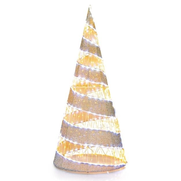 Arbre à cônes lumineux 155cm Arbre artificiel en spirale avec 300 lumières LED blanc chaud et 250 lumières LED blanc froid Décoration de Noël illuminée