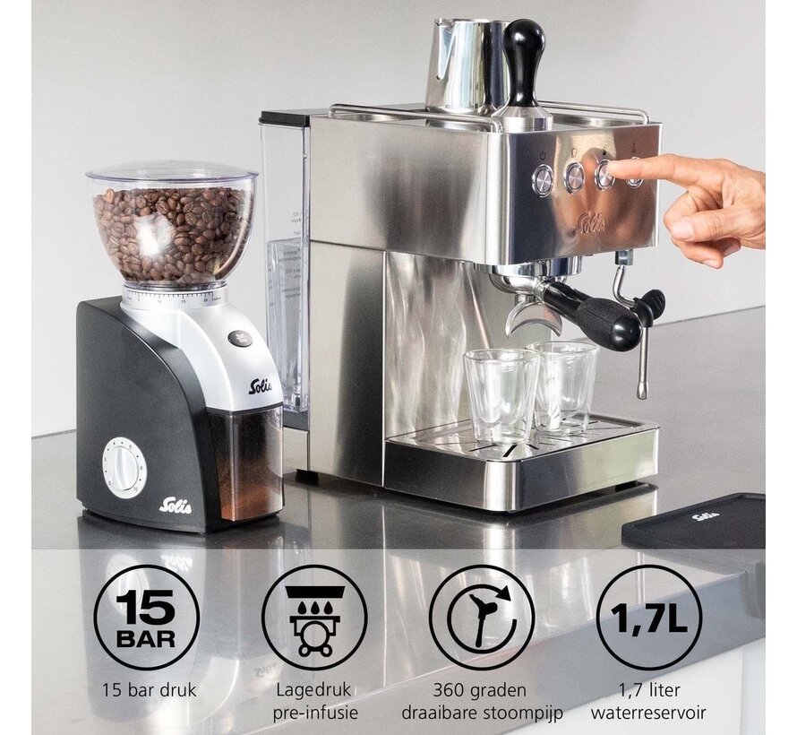 Machine à espresso - Solis - Barista Gran Gusto 1014 - Machine à café à grains - Argent