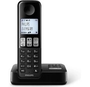 Philips Philips D2551B/01- Téléphone DECT sans fil à 1 combiné avec répondeur, 50 noms/numéros et identification de l'appelant - Noir