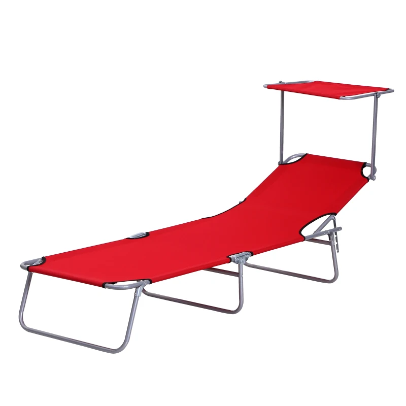 Outsunny Lounger - Pliable - Rouge - 187 x 58 x 36 cm